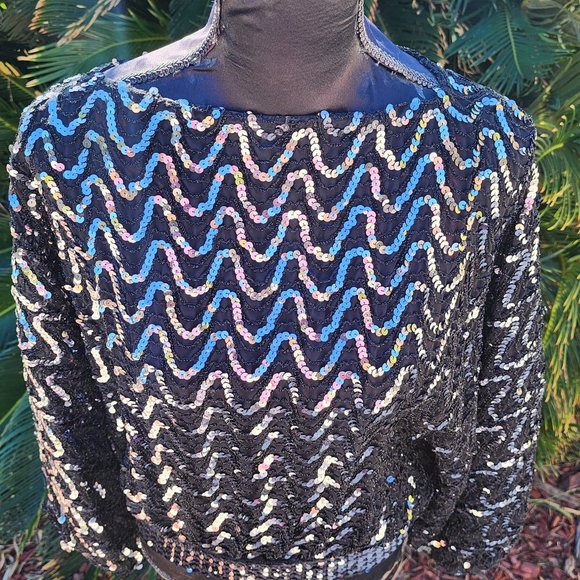JEANETTE KASTENBERG Tops - JEANETTE KASTENBERG 80's Blk Silver Sequin Blouse - Great Deal!